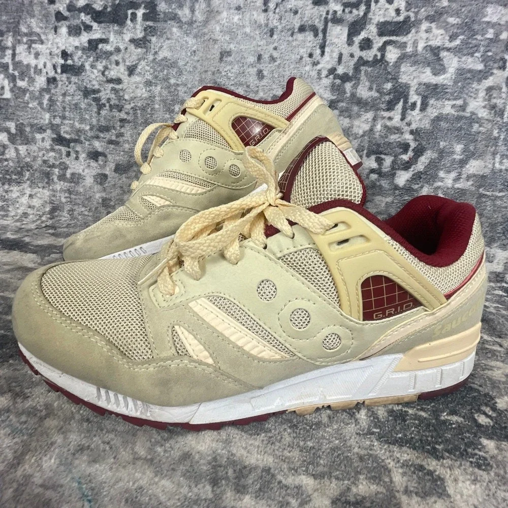 Saucony Men 10 Grid SD Sneakers Cream Burgundy Retro Athleisure‎  Streetwear